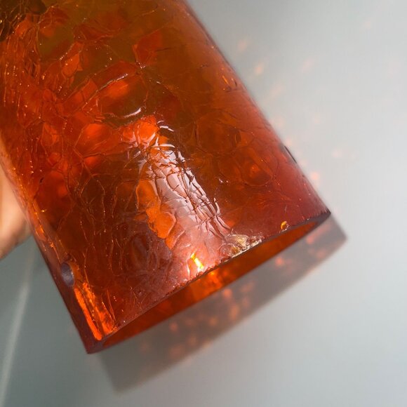 Blenko Amberina Crackle Glass Hurricane Shades Set of 2 Flaws Read - Picture 7 of 12